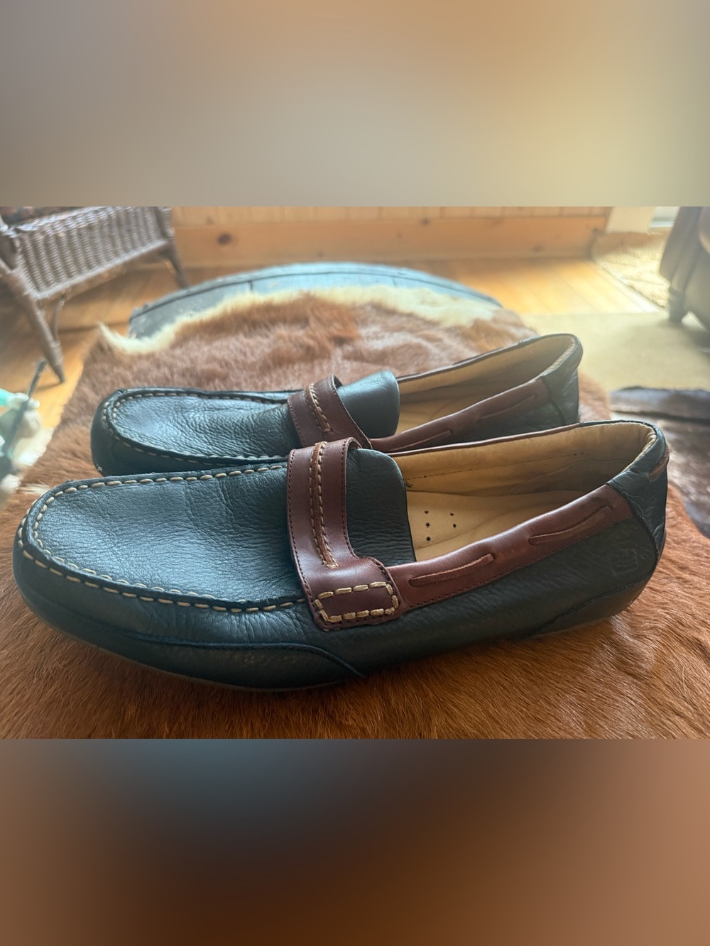 Sperry topsiders Men's Leather Penny Loafers Dark Green with Brown Trim size 10